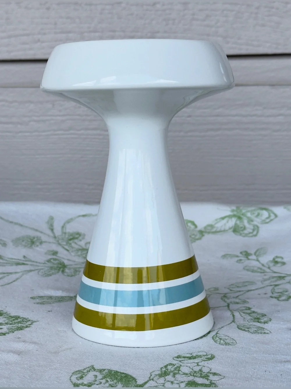 Jonathan Adler Happy Chic Ceramic Sky & Olive Striped Pillar Candle Holder